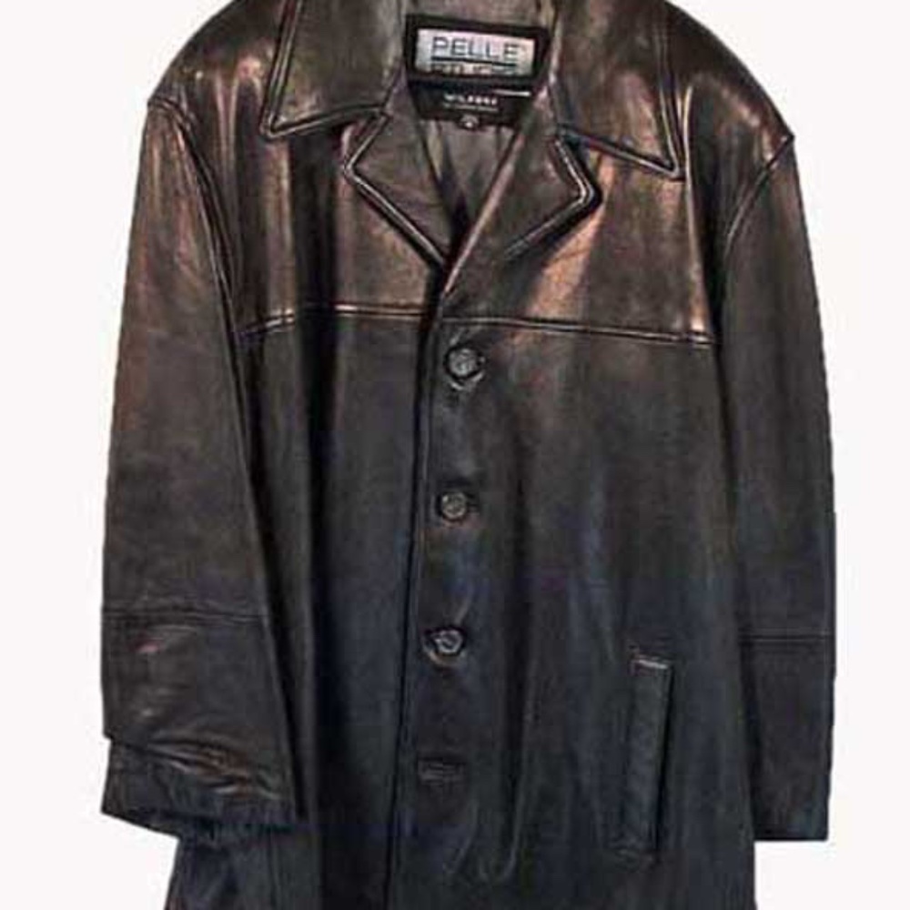 JACKET CALF LEATHER, MENS XL, BLACK, FULLY LINED, THREE POCKETS, BUTTON FRONT,